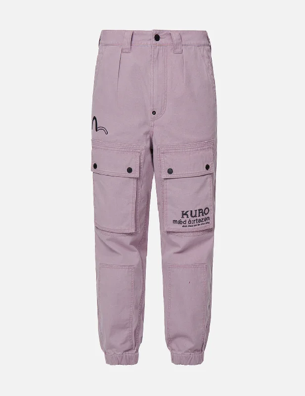 Brocade-pattern Embroidery Cargo Jogger Pants Warm Wool Trousers