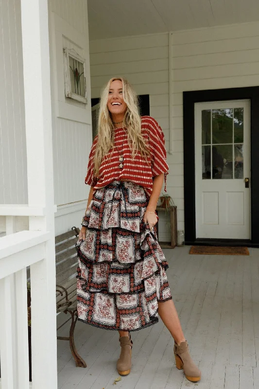 Serenade In Florals Skirt - Rust wool skirt warm