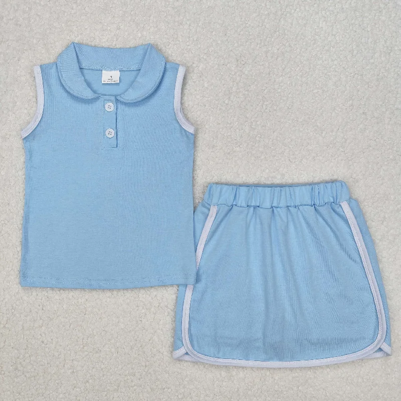 RTS NO MOQ ETA 5/7days Arrived GSD1974 Pure blue collared sleeveless pants skirt set Comfortable Maternity Pants RTS NO MOQ ETA 5/7days Arrived GSD1974 Pure blue collared sleeveless pants skirt set Comfortable Maternity Pants
