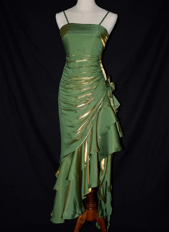 Green Spaghetti Straps Ruffle Vintage Party Dress, DP2083 Tunics Chic elegant