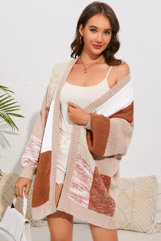 Color Block Open Front Longline Cardigan Neon metallic Matte