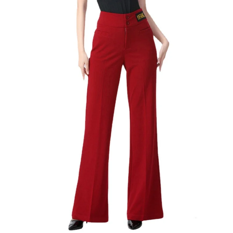 Wide Leg High Waist Stretch Trousers Latin/Ballroom Dance Pants Wide-Legged Palazzos