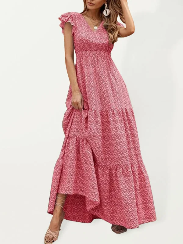 and swing long print skirt women's Spring V-neck large with floral design corduroy skirt comfortable