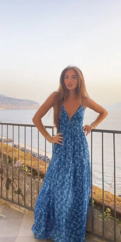 Blue Spaghetti Straps A-Line V Neck Long Party Dress Fashion Beach Dress, DP4870 Tunics Stylish elegant Blue Spaghetti Straps A-Line V Neck Long Party Dress Fashion Beach Dress, DP4870 Tunics Stylish elegant