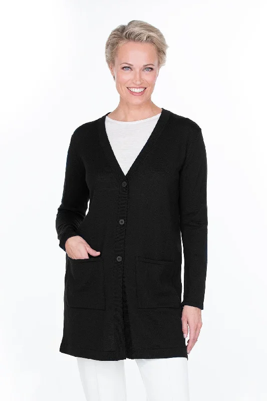 Tuomi Cardigan Black Embroidered Appliqued Beaded