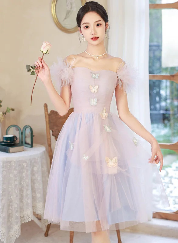 Pink and Blue Short Party Dress Off Shoulder Formal Dress, Cute Homecominig Dress Tunics Silk luxurious Pink and Blue Short Party Dress Off Shoulder Formal Dress, Cute Homecominig Dress Tunics Silk luxurious