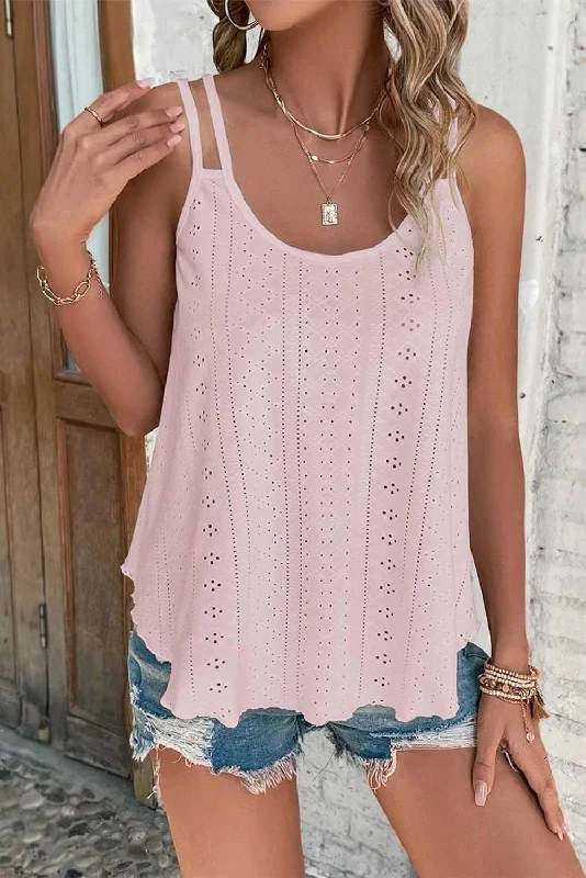Eyelet Strappy Tank Top - Pink casual tank top