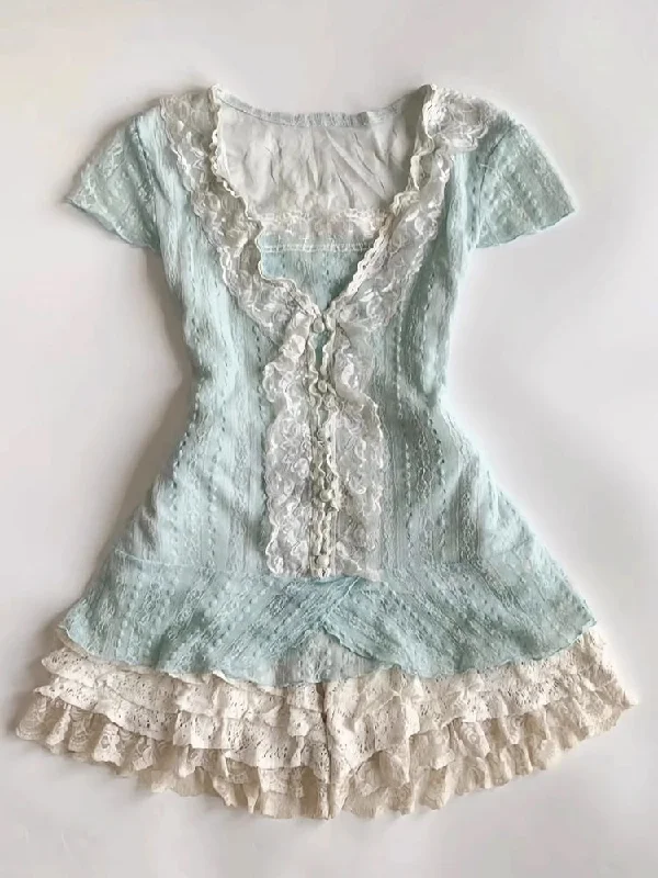 Ballet Ancient Daughter Elegant Lace Short Skirt Set chiffon skirt floaty