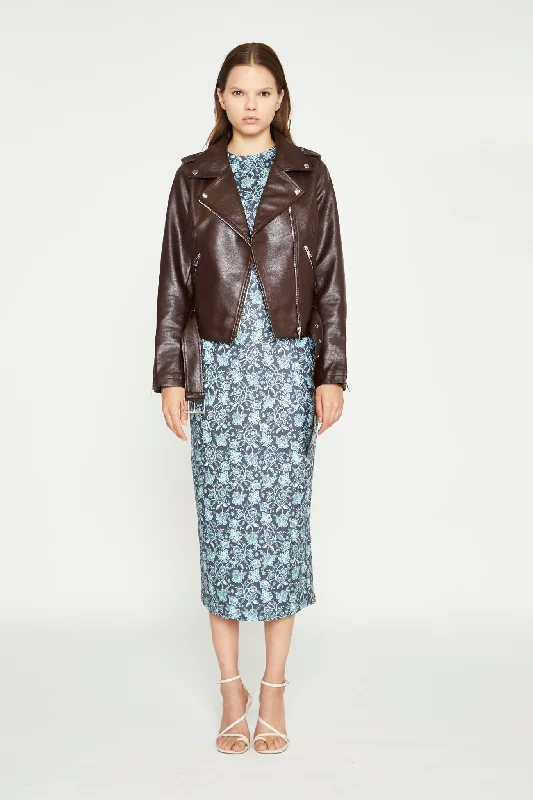 Dark Oxblood PU Biker Jacket Satin Jacket Silk Jacket Chiffon Jacket
