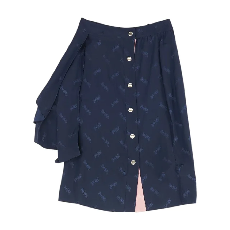 Navy Midi Jacquard Front Drape Skirt spandex blend skirt
