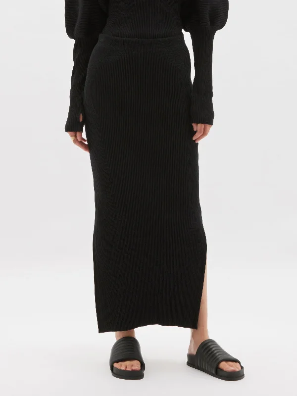 drapey rib side split skirt lightweight skirt design