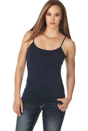 Cowgirl Up Womens Navy Cotton Blend Cami Tank Top Satin Trimmed pastel tank top
