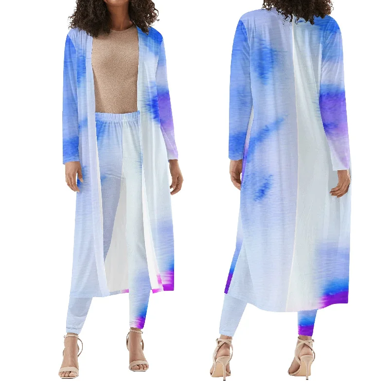 Water Color Women's Long Sleeve Cardigan and Leggings Set Machine Wash Dry Clean Hand Wash Water Color Women's Long Sleeve Cardigan and Leggings Set Machine Wash Dry Clean Hand Wash