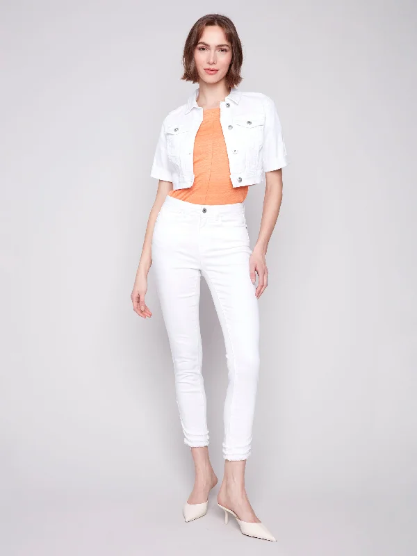 Cropped Denim Jacket - White Corduroy Jacket Velvet Jacket Brocade Jacket