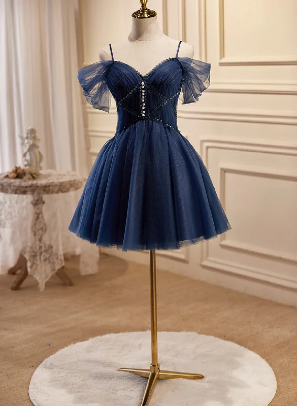 Navy Blue Cute Short Sweetheart Beaded Party Dress, Navy Blue Short Prom Dress Tunics Fleece cozy Navy Blue Cute Short Sweetheart Beaded Party Dress, Navy Blue Short Prom Dress Tunics Fleece cozy