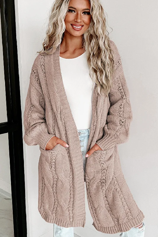 Cable-Knit Dropped Shoulder Cardigan Jersey Fabric Tulle Fabric Batik Fabric