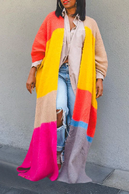 Stylish Colorblock Drop Shoulder Knit Cardigan Slim Fit Regular Fit Oversized