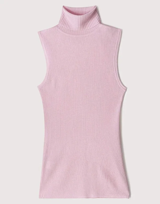 Rose Sleeveless Turtleneck Tank gold tank top