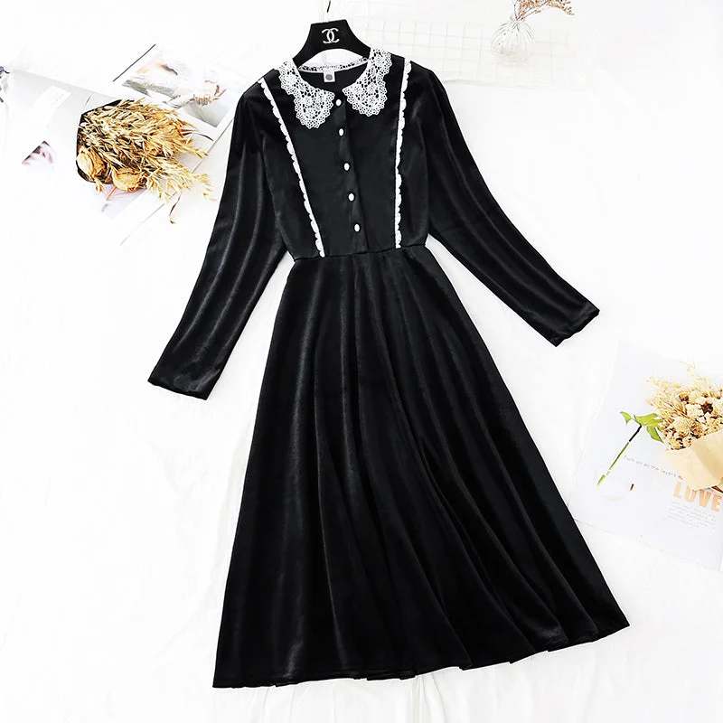 New lace doll neck light familiar French retro skirt  4024 cashmere skirt fine