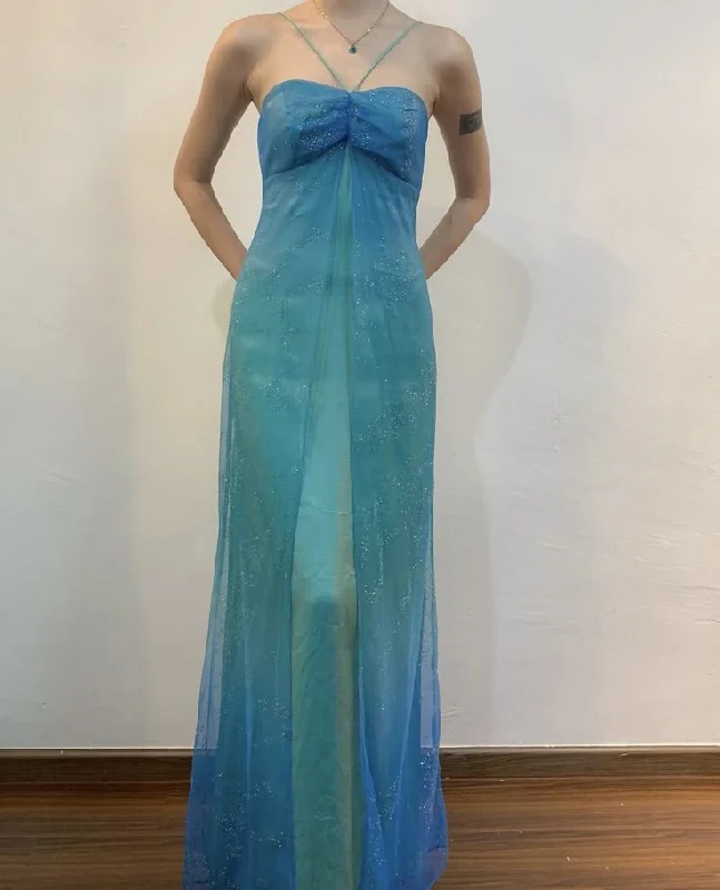 Blue Ombre Halter Straps A-Line Satin Long Prom Dress Vintage Party Dress, DP4838 Boat Neckline Classic Blue Ombre Halter Straps A-Line Satin Long Prom Dress Vintage Party Dress, DP4838 Boat Neckline Classic