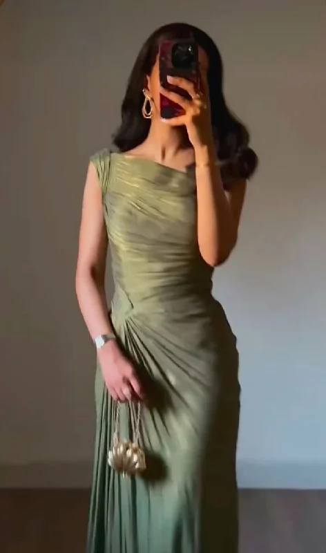Green One Shoulder Sheath Split Chiffon Long Party Dress Evening Dress, DP4900 Tunics Summer linen Green One Shoulder Sheath Split Chiffon Long Party Dress Evening Dress, DP4900 Tunics Summer linen