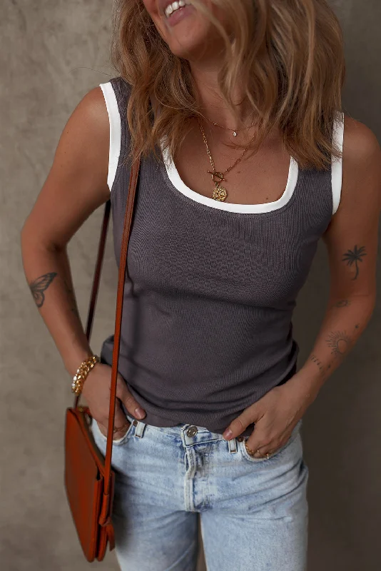 Ribbed Carbon Tank Top cutout tank top