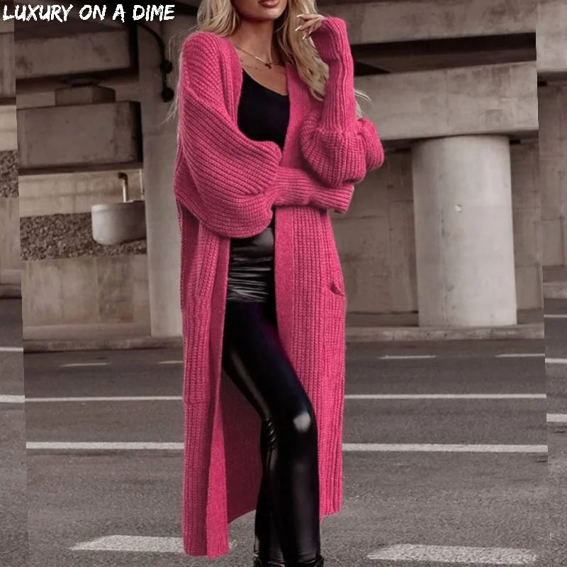 Longline Heavy Waffle Knit Lantern Sleeve Classic Patch Pocket Duster Cardigan Anti-Pilling Anti-Shrink Durable Longline Heavy Waffle Knit Lantern Sleeve Classic Patch Pocket Duster Cardigan Anti-Pilling Anti-Shrink Durable