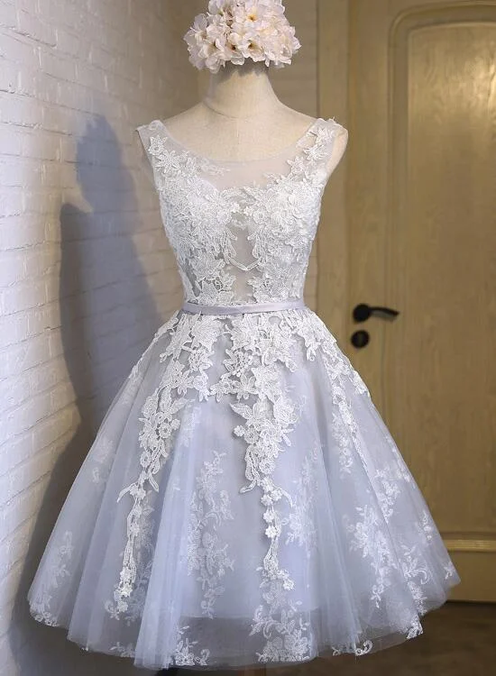 Pretty Grey Short Round Neckline Party Dress, Grey Homecoming Dresses, Lace-up Graduation Dresses Tunics Ceremony elegant Pretty Grey Short Round Neckline Party Dress, Grey Homecoming Dresses, Lace-up Graduation Dresses Tunics Ceremony elegant