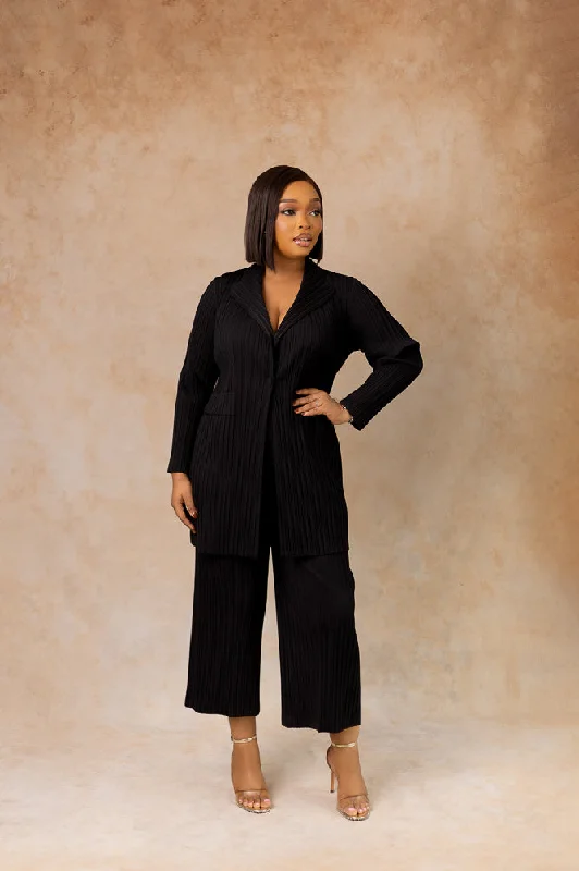 MELANIA ZUKI PANT SET - BLACK Trendy Wide-Legged Trousers