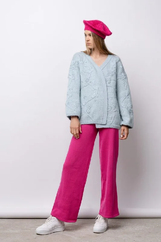 Rosa Short Cardigan Light Blue Collared Crew Neck Turtle Neck