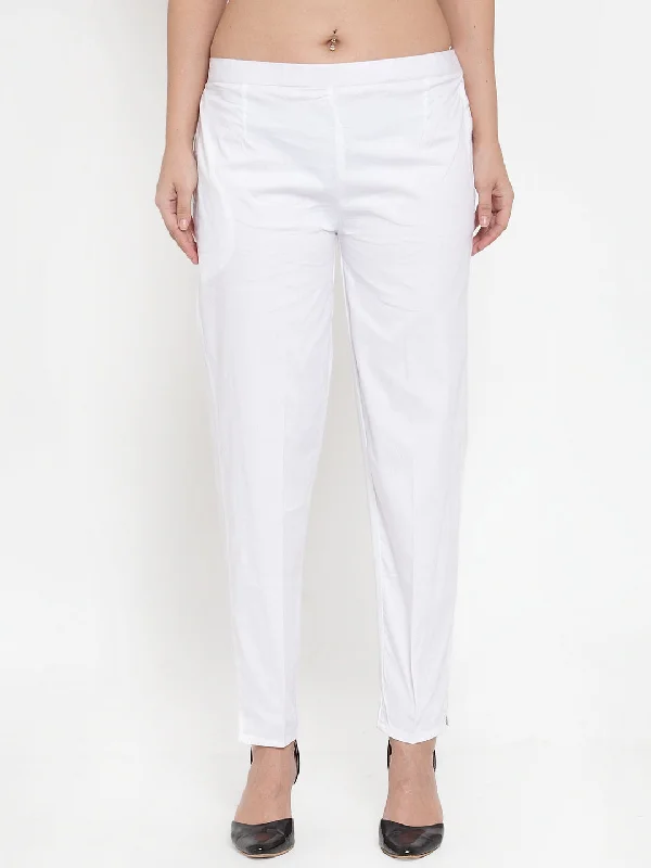 Women White Regular Fit Solid Pants Warm Wool Trousers