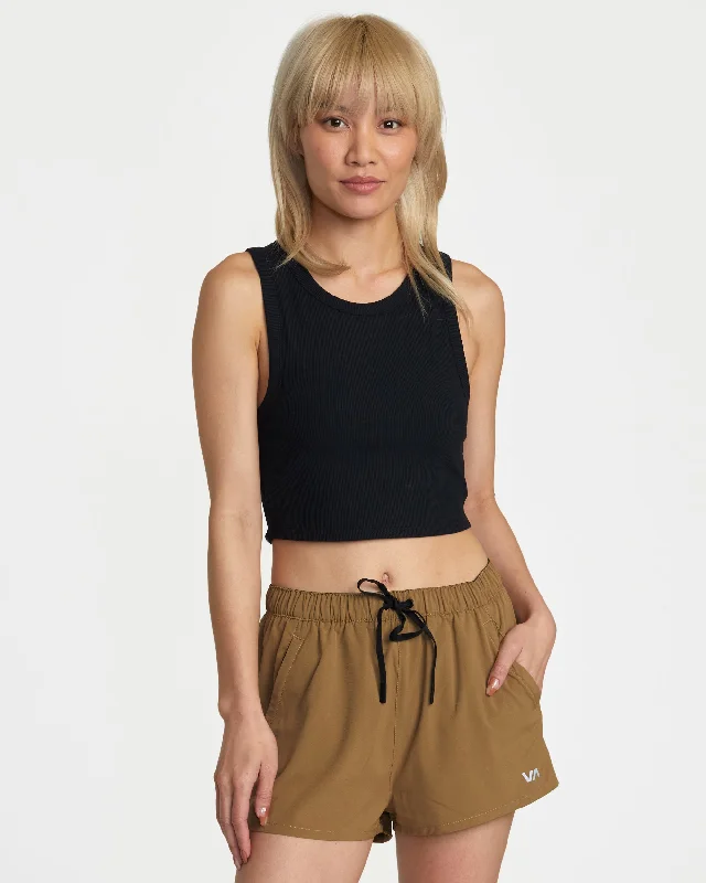 VA Cut Out Cropped Tank Top - Black crossback tank top