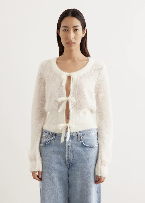 Light Mohair Tie String Cardigan Crew Neck V-Neck Turtle Neck