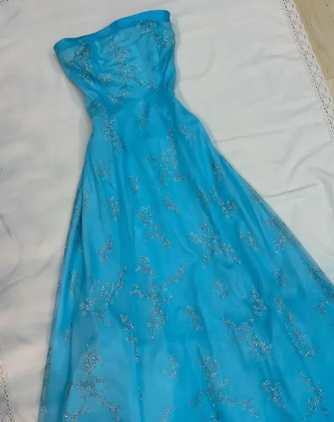 Chic Strapless Blue A Line Tulle Sequins Party Dress,Formal Prom Evening Dress cc2608 Tunics Satin smooth Chic Strapless Blue A Line Tulle Sequins Party Dress,Formal Prom Evening Dress cc2608 Tunics Satin smooth