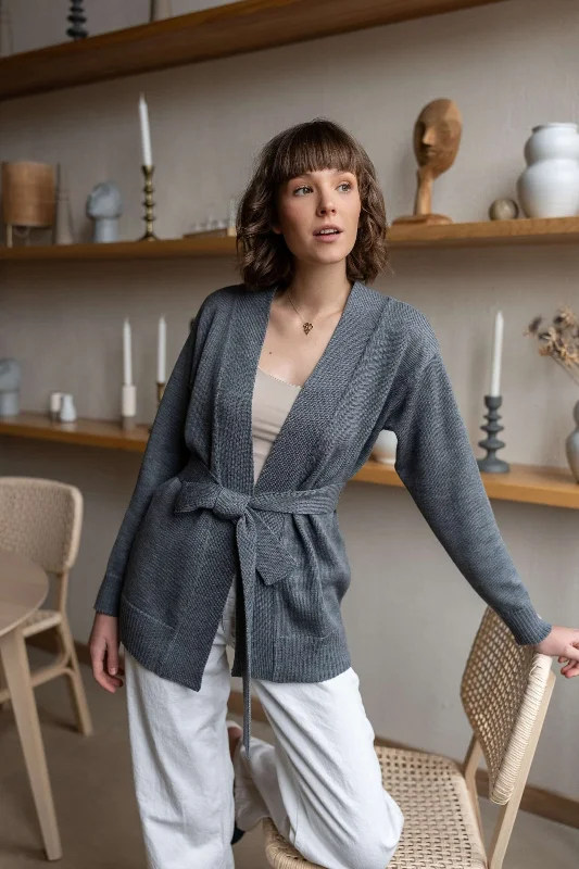 Merino Wool Cardigan With A Belt Rayon Fabric Velvet Fabric Corduroy Fabric
