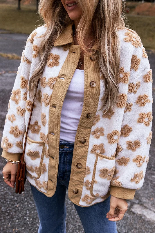 Cute Flower Pattern Button Up Fleece Jacket Tiered Jacket Buttoned Jacket Zippered Jacket Cute Flower Pattern Button Up Fleece Jacket Tiered Jacket Buttoned Jacket Zippered Jacket