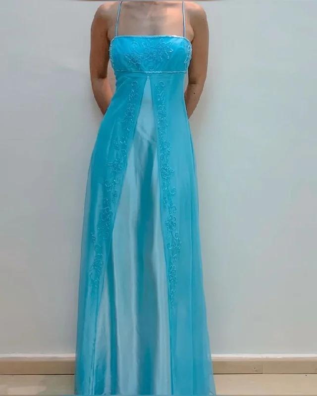 Blue Spaghetti Straps A-Line Satin Beading Long Prom Dress Vintage Party Dress, DP4833 Turtleneck Warm Winter Blue Spaghetti Straps A-Line Satin Beading Long Prom Dress Vintage Party Dress, DP4833 Turtleneck Warm Winter