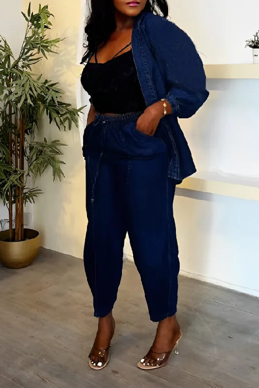 Casual Loose Solid Denim Jacket & Carrot Jeans Set Denim Jacket Leather Jacket Suede Jacket Casual Loose Solid Denim Jacket & Carrot Jeans Set Denim Jacket Leather Jacket Suede Jacket