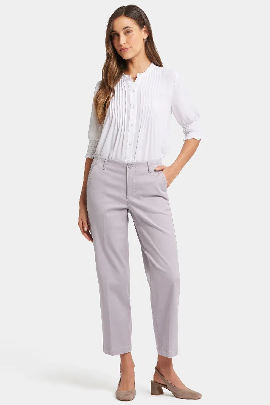 Marilyn Straight Ankle Pants - Pearl Grey Stylish Paperbag Waist Pants