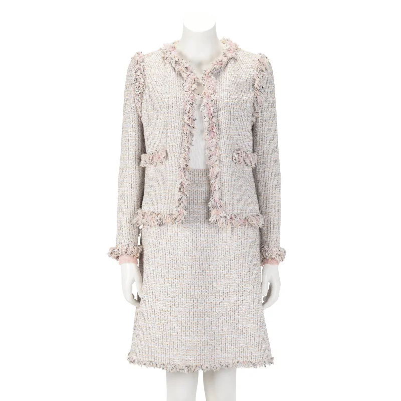 Chanel Pastel Fantasy Tweed Fringed Skirt Suit FR 42 modal blend skirt