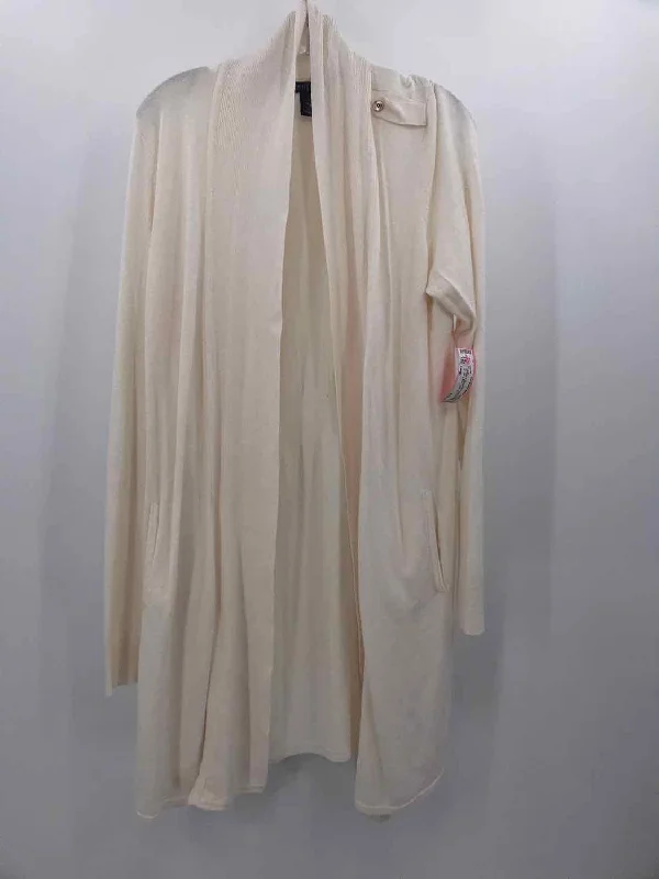 Pre-Owned WHBM Ivory Size Large Long Cardigan Sweater Hooded Caped Shawl Collar