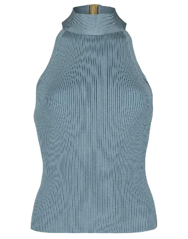 Halter Rib Knit Tank rhinestone tank top