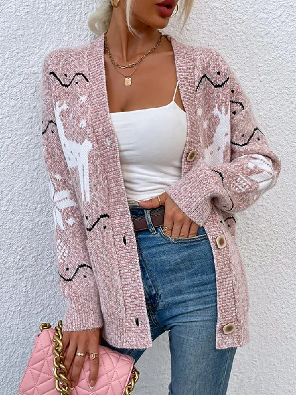 Knitted Single Breasted Long Sleeve Christmas Cardigan Sequined Glittery Shiny
