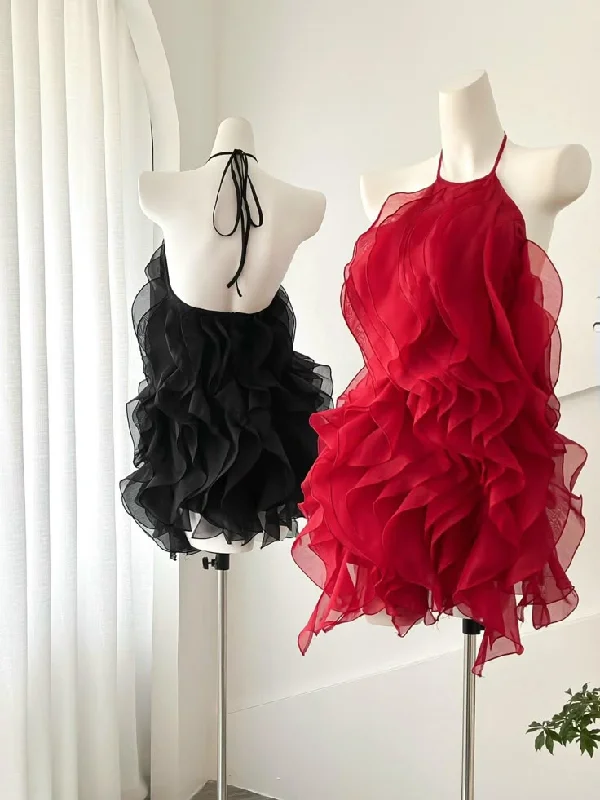 Red Halter Neck Sheath Ruffles Chiffon Short Party Dress Fashion Summer Dress, DP4947 Turtleneck Warm Winter Red Halter Neck Sheath Ruffles Chiffon Short Party Dress Fashion Summer Dress, DP4947 Turtleneck Warm Winter