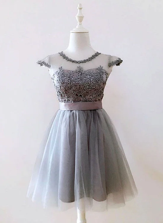 Lovely Grey Short Party Dresses 2019, Tulle and Lace Homecoming Dresses Glittery Long Formal Lovely Grey Short Party Dresses 2019, Tulle and Lace Homecoming Dresses Glittery Long Formal