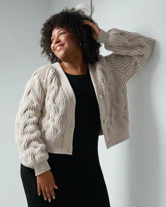 Nemunas Merino Wool Cardigan Silver Grey Polka Dot Checkered Tartan
