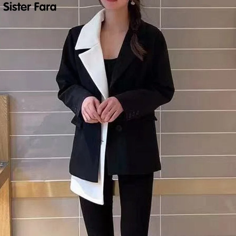 Sister Fara Chic Asymmetrical Spliced Blazer Women's Jacket Spring 2022 Loose Thin Casual Jacket Blazers Autumn Ladies Blazers Jacket Blazer Coat Sister Fara Chic Asymmetrical Spliced Blazer Women's Jacket Spring 2022 Loose Thin Casual Jacket Blazers Autumn Ladies Blazers Jacket Blazer Coat