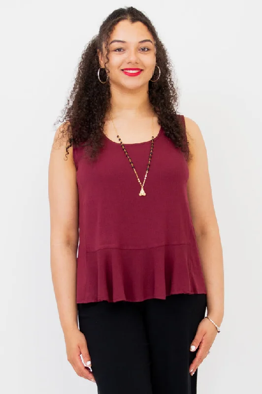 Ginny Tank, Burgundy, Linen Bamboo casual tank top
