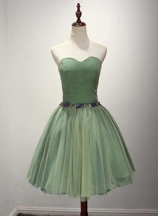 Green Sweetheart Tulle Knee Length Party Dress , Green Homecoming Dresses Off-the-shoulder Bohemian Festive Green Sweetheart Tulle Knee Length Party Dress , Green Homecoming Dresses Off-the-shoulder Bohemian Festive
