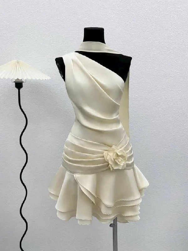 Elegant Ivory One Shoulder Sheath Short Party Dress Homecoming Dress, DP4927 Tunics Silk luxurious Elegant Ivory One Shoulder Sheath Short Party Dress Homecoming Dress, DP4927 Tunics Silk luxurious